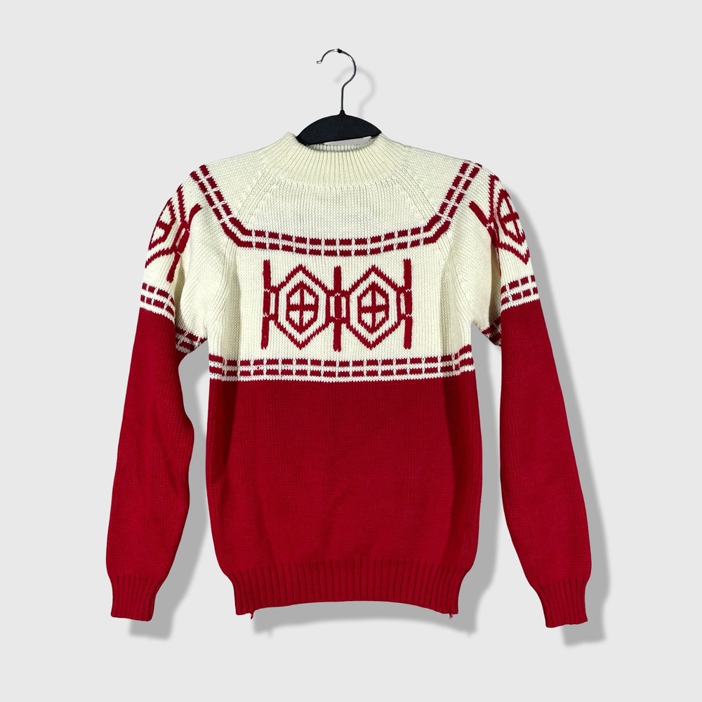 JCPenney Sweater‎ Boys Medium Red White Vintage 80s Nordic Ski Fair Isle Retro